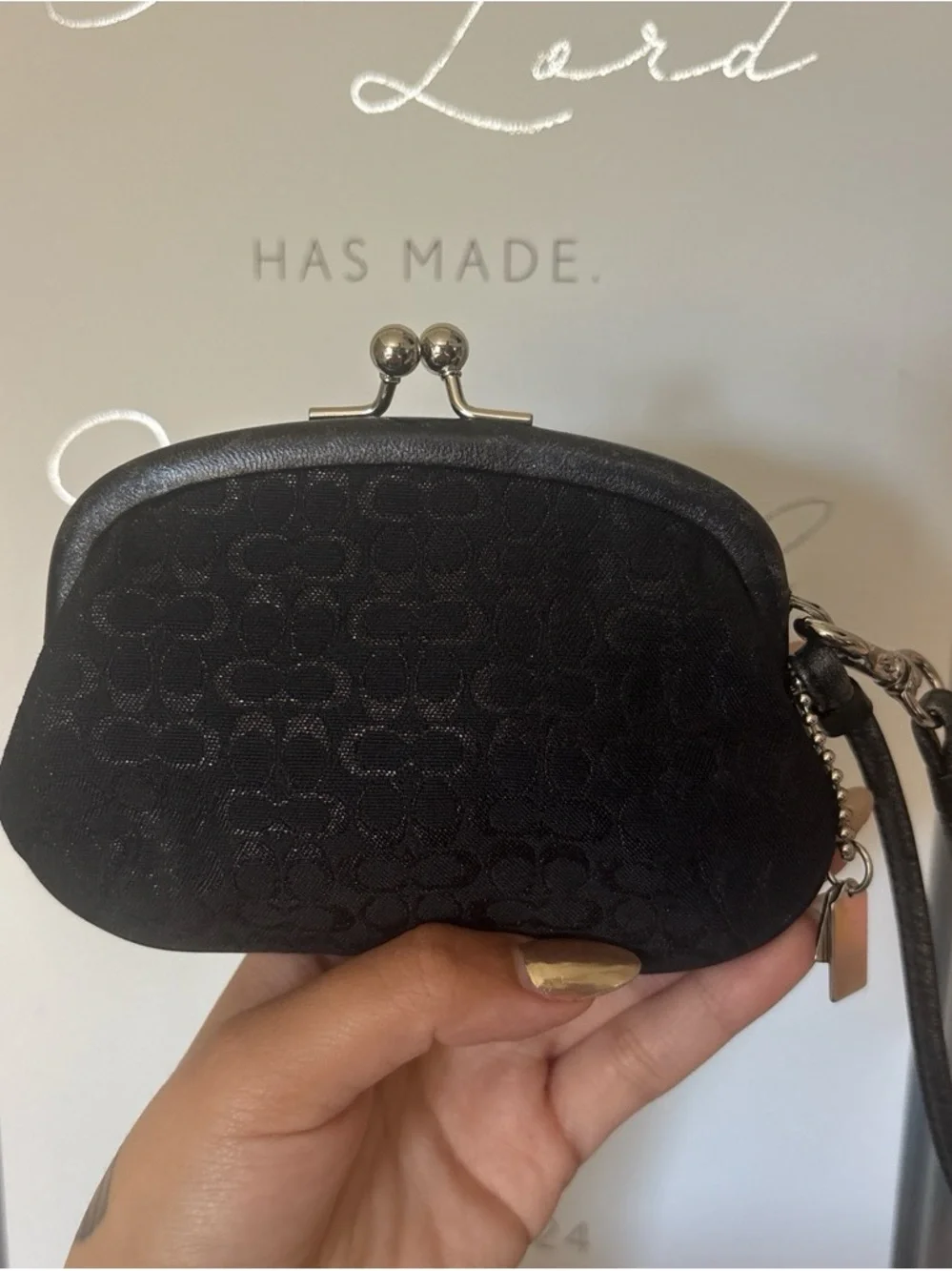Coach Black Signature Kiss-Lock Wristlet